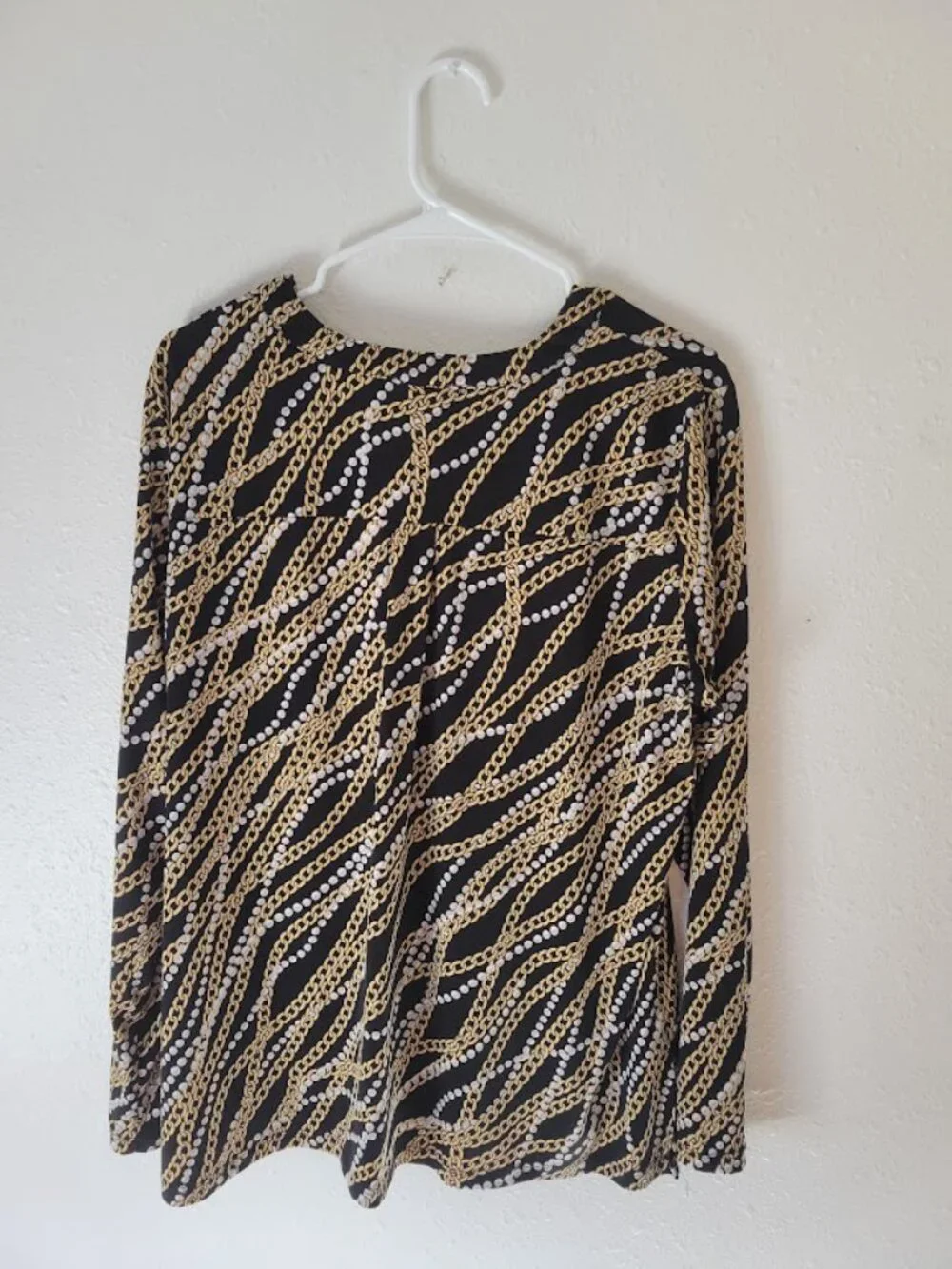 Michael Kors Chain Print Long Sleeve Top Women's XL Black Gold
